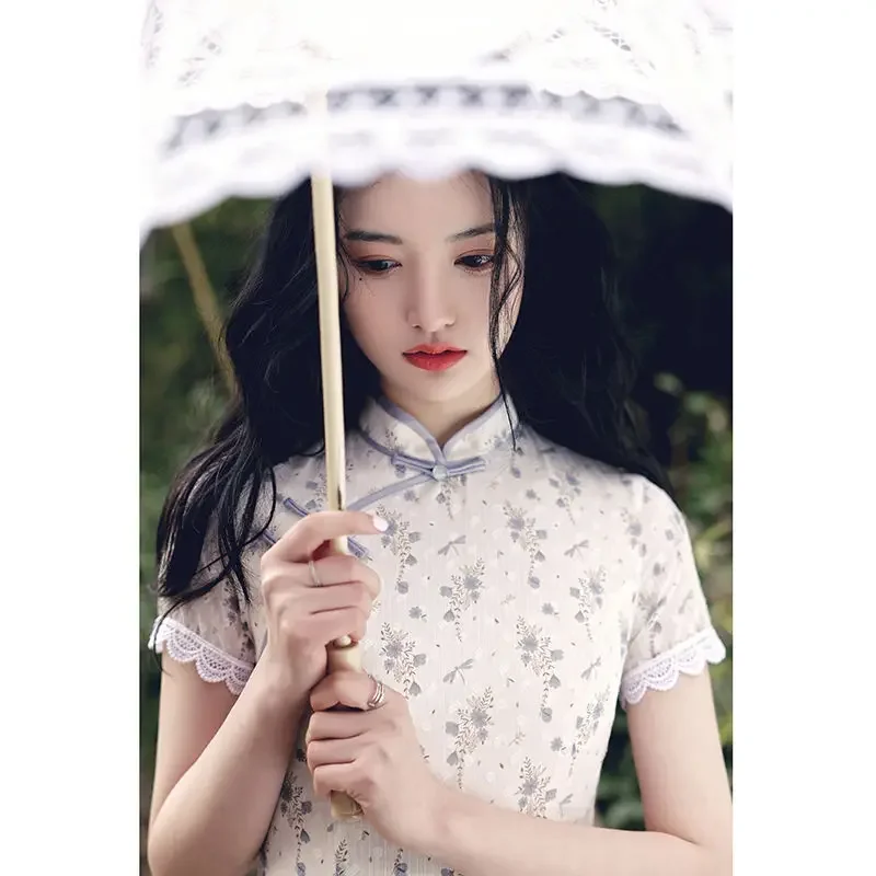 

Женский Cheongsam с воротником-стойкой, модное повседневное Ципао, Vestidso, элегантное китайское платье, вечернее платье в стиле ретро с улучшенным цветочным принтом