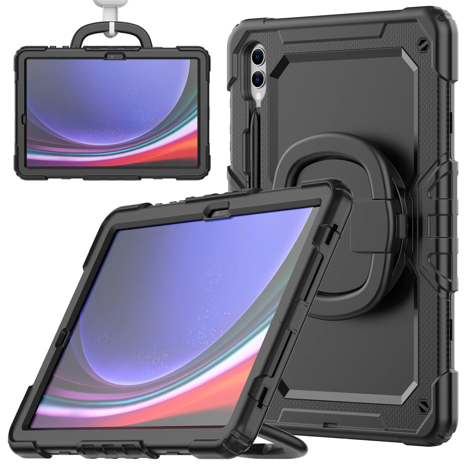 

Heavy Duty Case Universal For Galaxy Tab S10 S9 FE Plus 12.4inch SM-X820 X826 X810 X816 X610 X616 3-Layers Rotatable Armor Cover