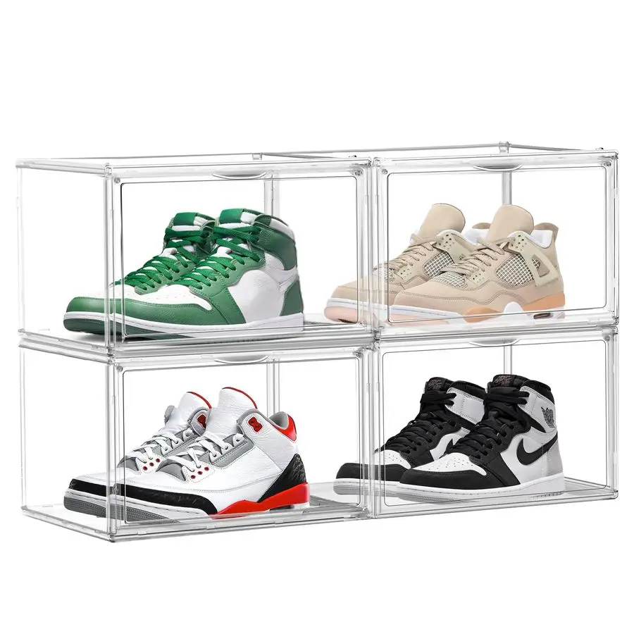 

Pack Clear Shoe Storage Boxes Stackable Shoes Organizer Acylic Boots Sneaker Display Case with Magnetic Lid,Size14