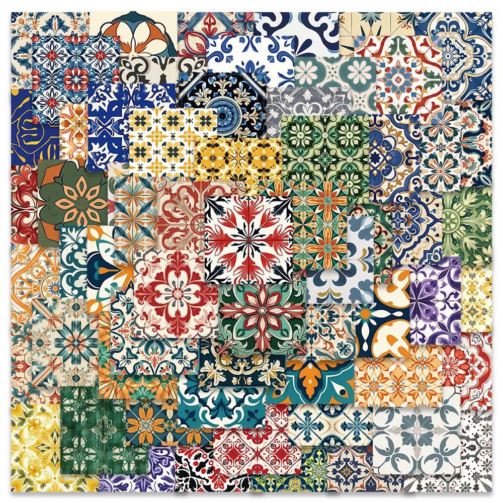 10/30/62pcs Exotic Charm Vintage Floral Tile Stickers Decorative Water Cup Skateboard Notebook Colorful Aesthetic Graffiti Decal