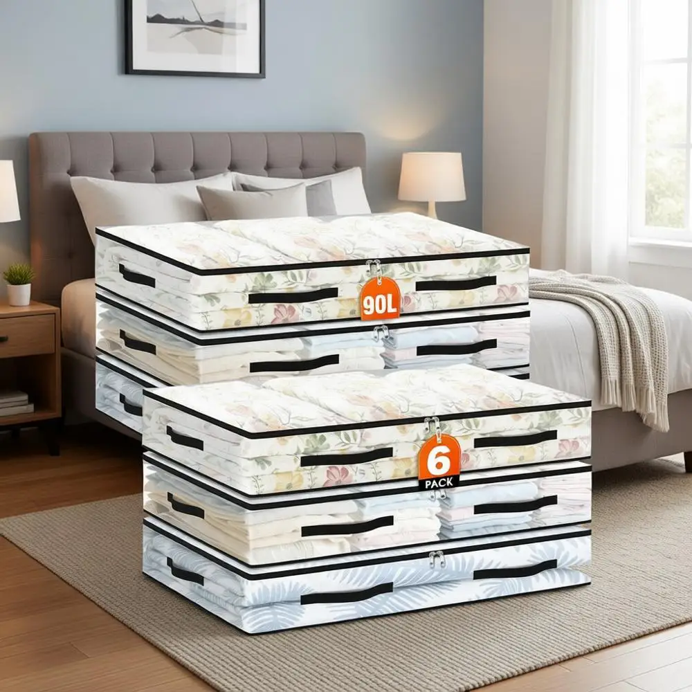 

Сумки для хранения под кроватью, прозрачные контейнеры объемом 90 л с ручками, двойные молнии для одеял, одежды, постельного белья, льняных изделий и пледов.