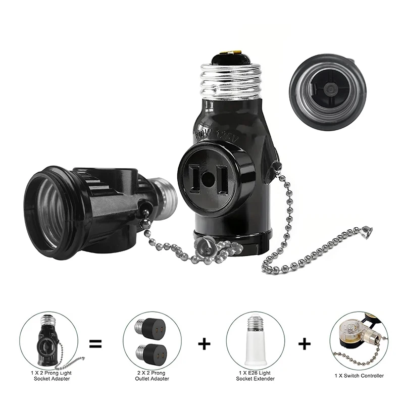 Black Bakelite L5-15R E26 E27 Light Bulb Socket With Pull Chain Switch US Lamp Holder Conversion Base