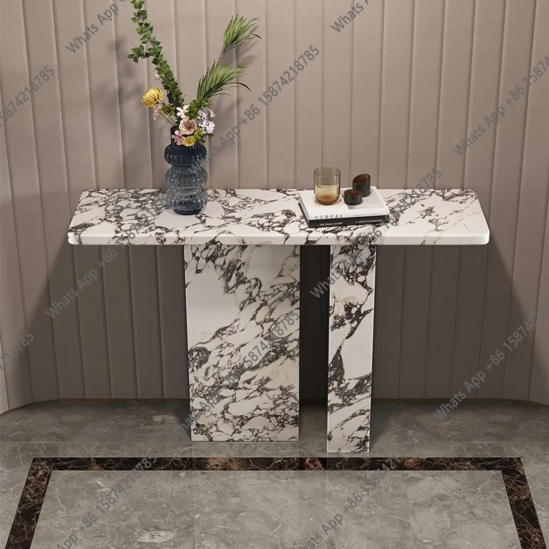 Mesa consola de mármol Carrara de lujo, mesa de exhibición francesa para vestíbulo y obras de arte, mesa de sofá de pared de mármol blanco personalizada