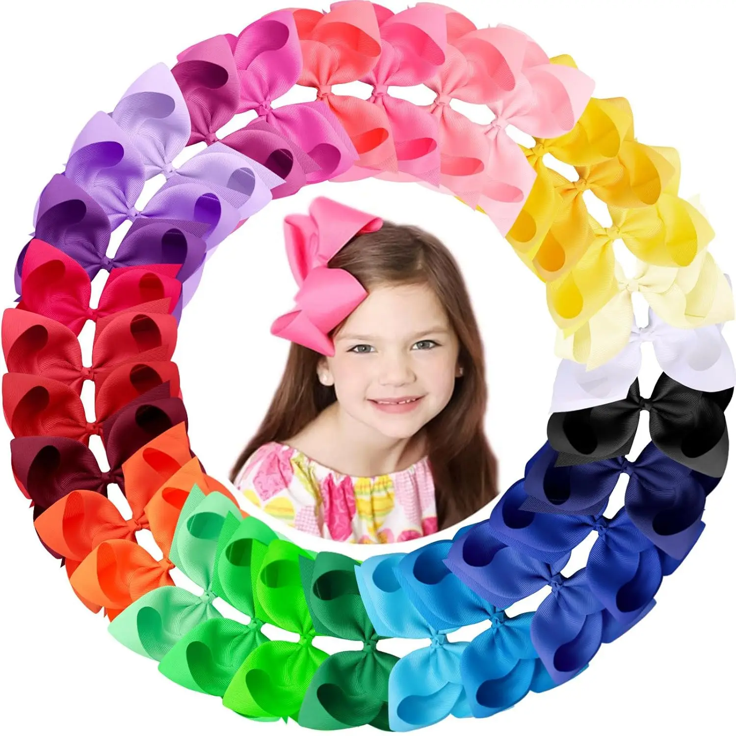 

Colorful 6-Inch Grosgrain Ribbon Hair Bows with Alligator Clips for Girls, 30-Pack for School and Parties