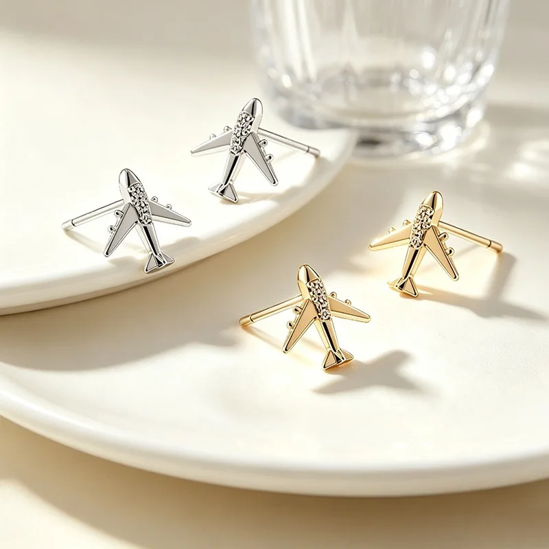 New Fashion Aircraft Modeling 925 Sterling Silver Jewelry Compact Exquisite Temperament Earrings 31063