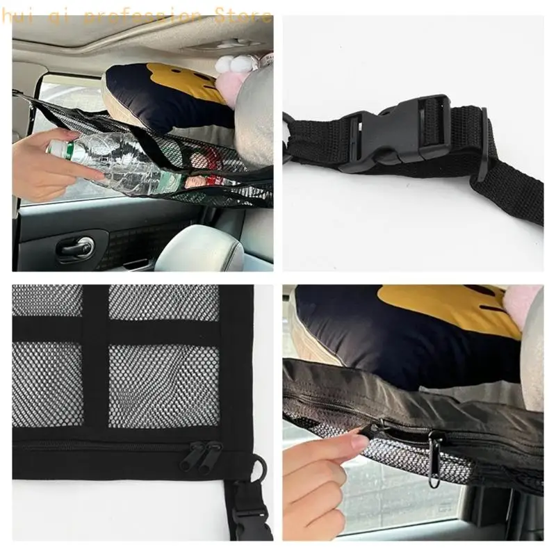 Auto-Innenraum-Organizer-Netz mit Schnallen, Riemen und Netz-Aufbewahrungstasche für Reisen H8WE – Detail 2