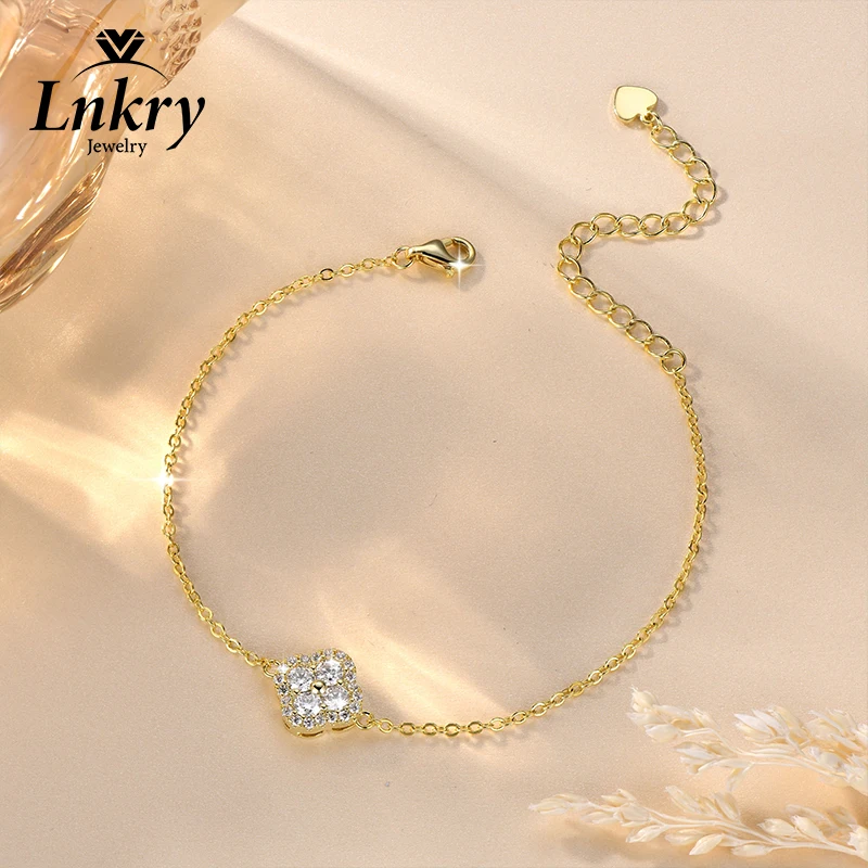 Image of Lnkry GRA-Zertifiziertes Vierblättriges Blumen 3mm Moissanit-Armband 14K Vergoldete Kette Armbänder für Frauen Trendiger Handschmuck