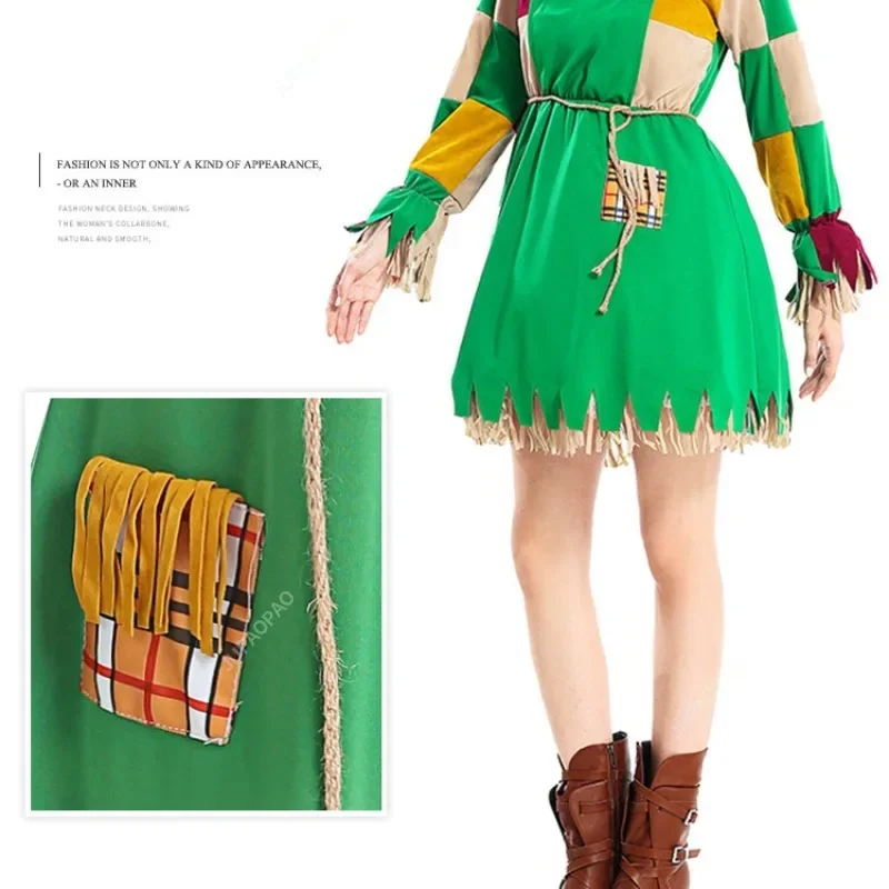 New Green Two-piece Halloween Girl with Patch Straw Cosplay Doll Set Carnival Tassel Costume Drama Stage Performance Costume