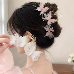 Sheer Butterfly Hair Claw Clip Women Korean Style Pearl Rhinestone Fairycore Hair Grabber Girls Ladies Sweet Hair Accessories
