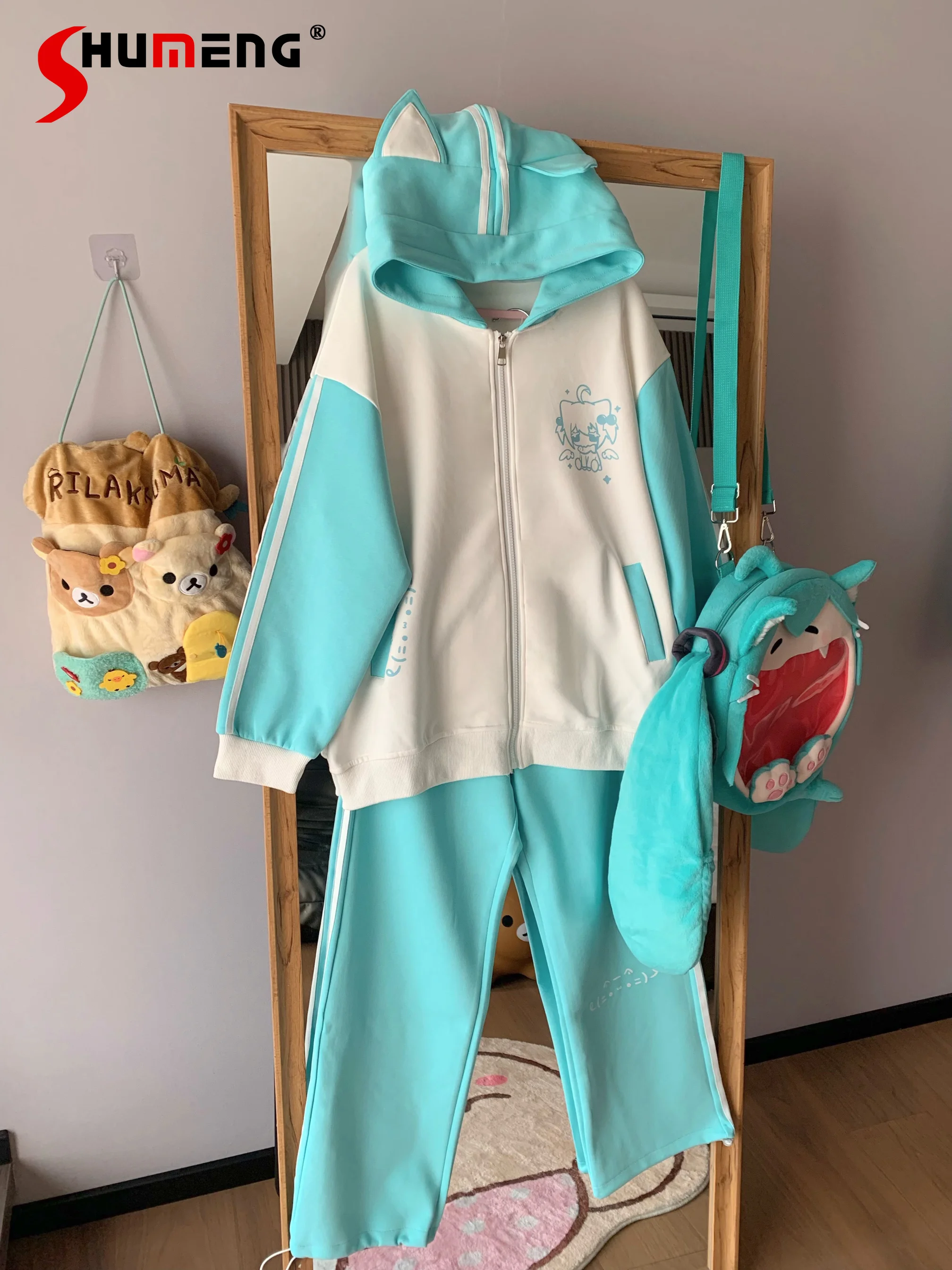 

Japanese Kawaii 2D Anime Printed Zipper Cardigan Jacket Coats Women's Spring and Autumn Hooded Hoodies Student Y2k Casual Pants