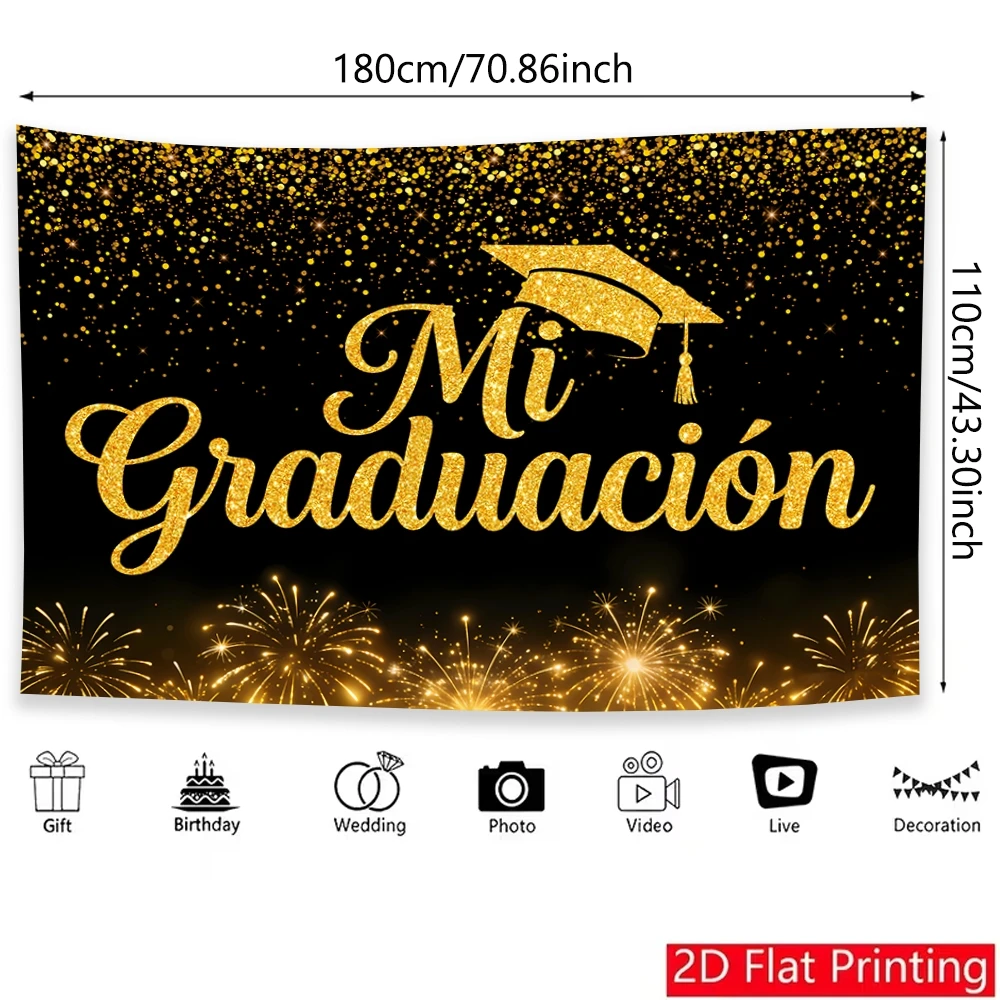 1 Stück Abschlussfeier-Hintergrundbanner aus Polyester, Partybanner, Fotokabinen-Hintergrundstoff für Abschlussfeier-Dekorationen – Detail 2