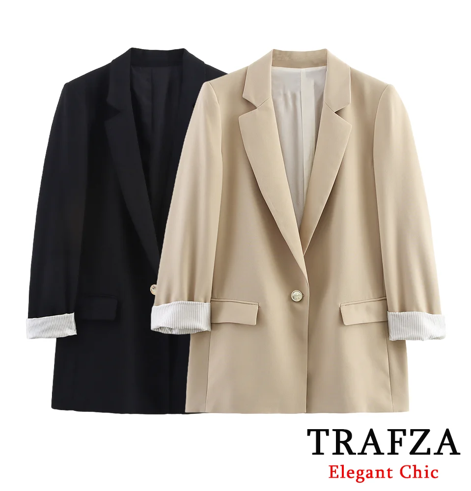 

KONDALA Commute Lady Elegant Blazer Striped Cuffs Single Button Blazer 2025 Spring Fall Fashion Simple Casual Office Women Blaze