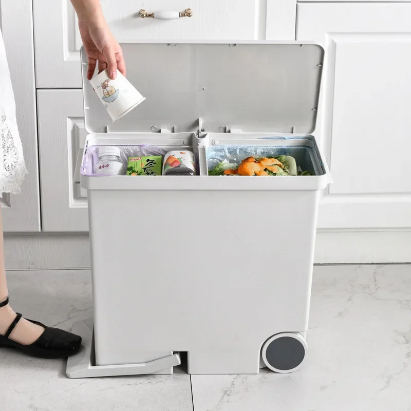 

26L Wet-Dry Sorted Trash Can - Pedal-Operated with Wheels, Narrow Design for Space-Saving, Ideal for Kitchen & Home Use