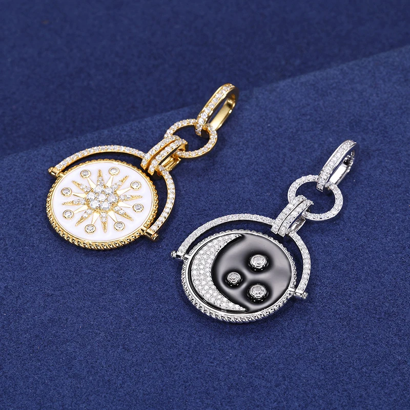 D Color Moissanite Diamond Pendant Necklace for Women Men 925 Sterling Silver 18K Gold Plated Enamel Jewelry Gift Can Be Flipped