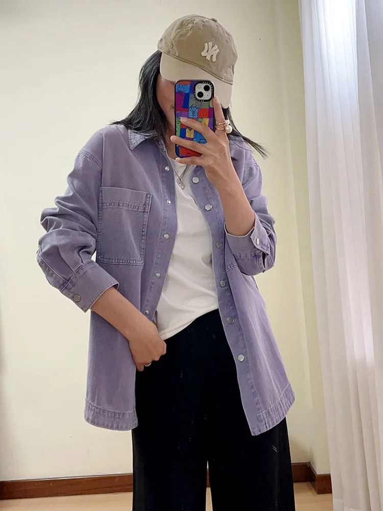 

Betzou, свободные повседневные длинные светящиеся женские джинсовые джинсы светло-фиолетового цвета, новинка 2021, хлопковый воротник, классический крой