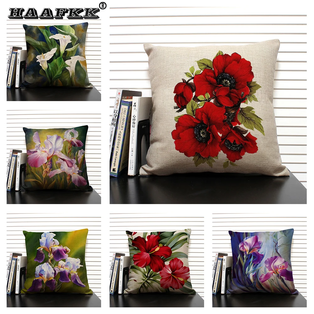

Beautiful Floral Pattern Cushion Cover Living Room Sofa Decorative Pillow Case Car Office Linen Pillowcase 45x45cm