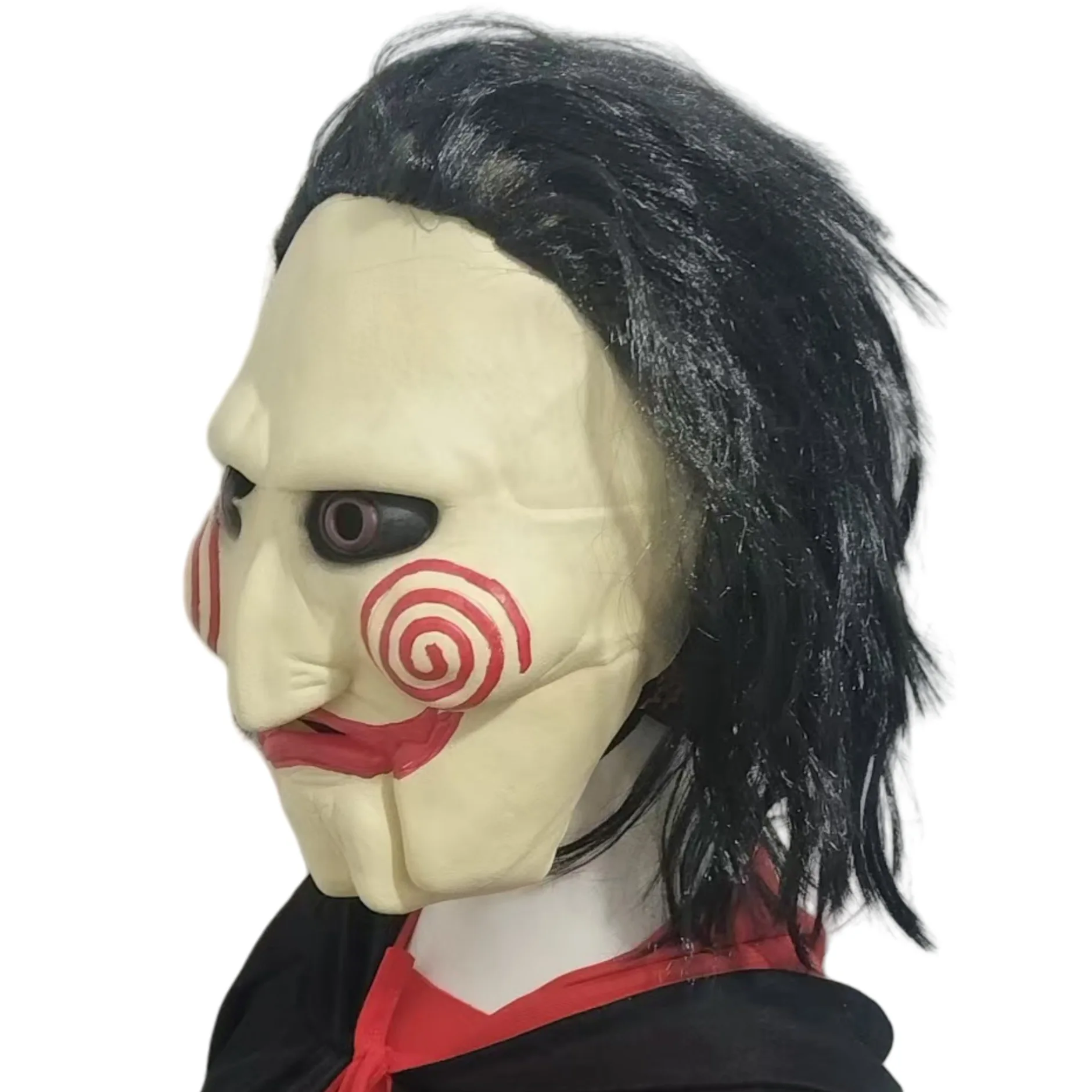 Movie Saw Chainsaw Massacre Jigsaw Puppet Masks with Wig HairSaw Clown Latex Mask Horror Cosplay Costume Halloween Party Props