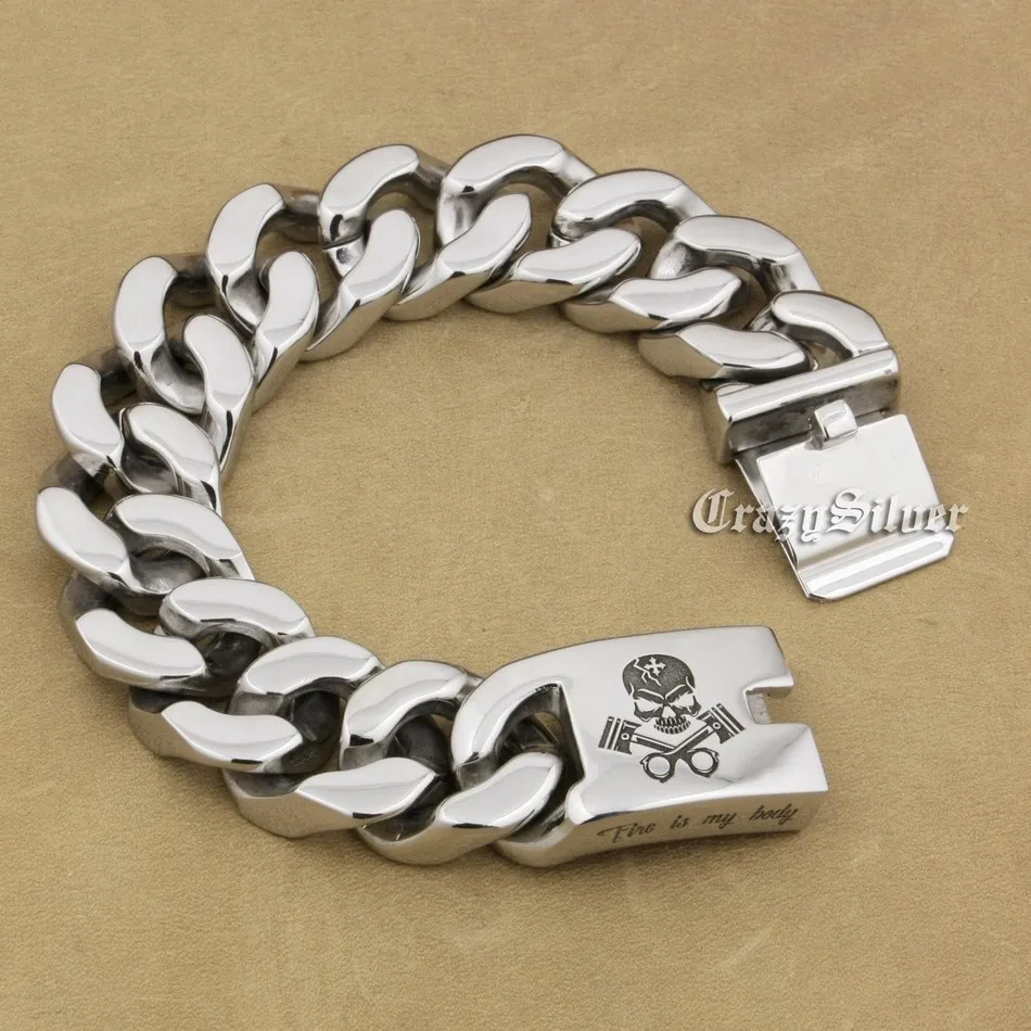 Stainless Steel Deep Engraved Skull Engine Bracelet 5D106