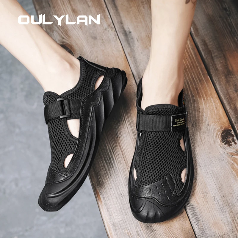 Summer Sandals Breathable Men Shoes Mesh Outdoor Men Hollow Sandals Antiskid Beach Sandals Flats Footwear Driving Sandals