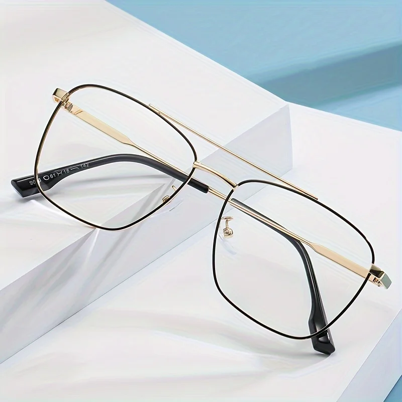 

New retro double beam design metal frame glasses for men and women, day and night use, anti-blue light, color-changing glasses
