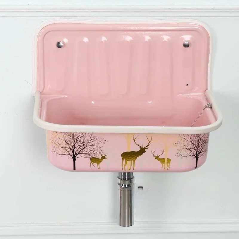 

European Style Wash Basin Vintage Red Copper Plated Nostalgic Hanging Basin Bathroom Sink Model Room Wash Face