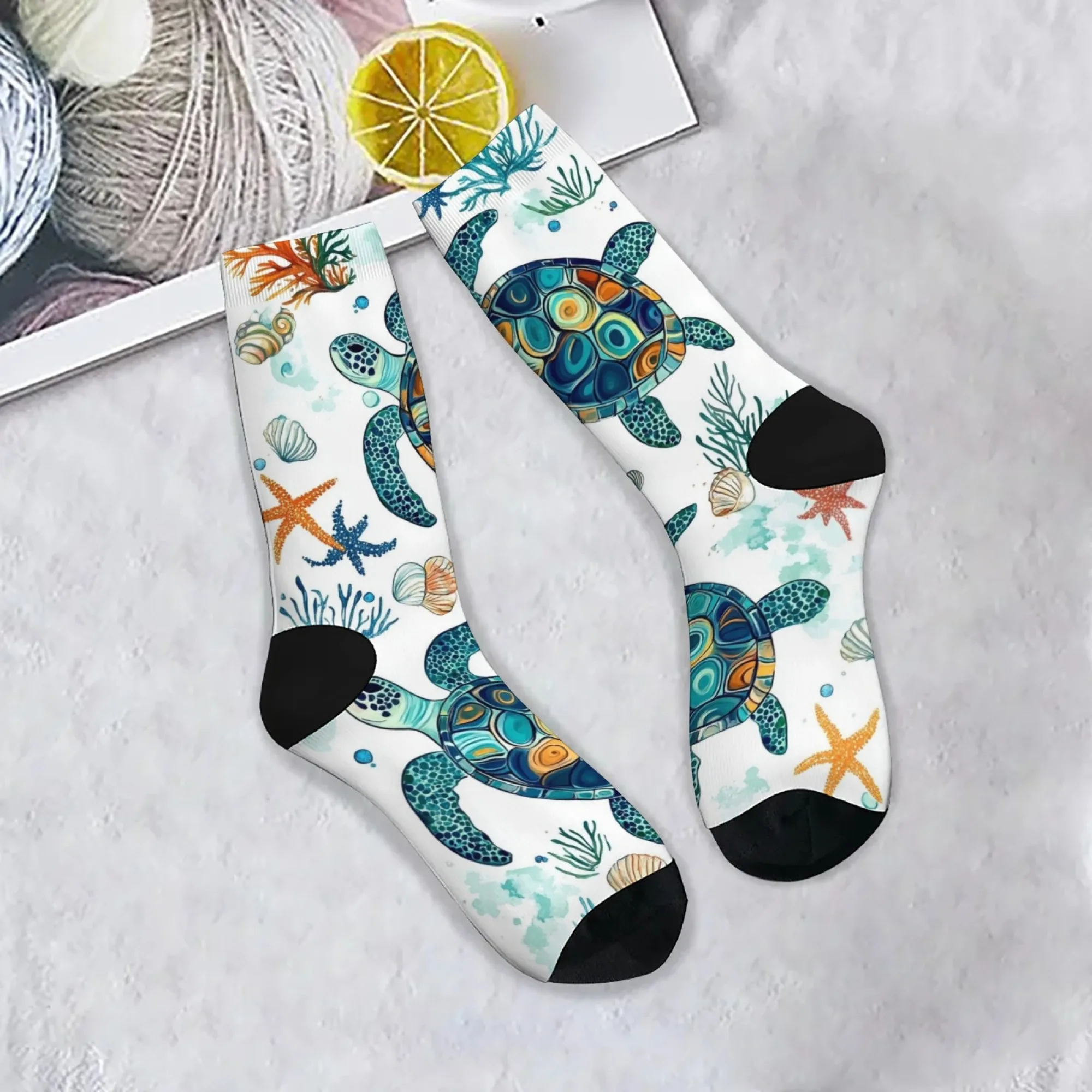 

Носки с принтом океанской черепахи, мягкие дышащие нескользящие мужские носки, повседневные модные спортивные носки в стиле ретро, новинка, забавные носки Happy, подарок