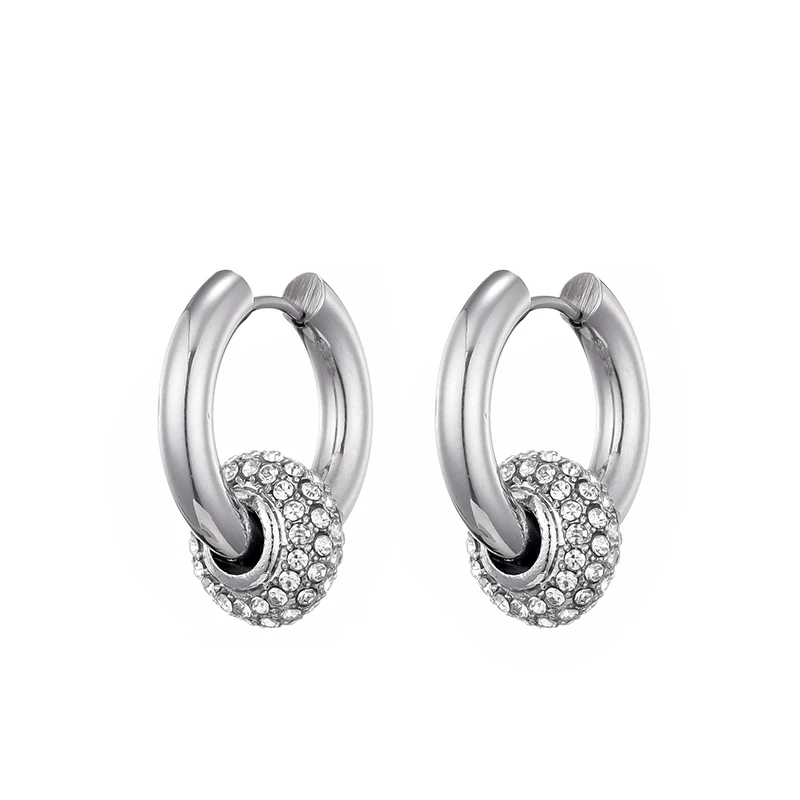 Classic Women\'s Hoop Earrings Stainless Steel Crystal Rhinestone Round Geometric Gold Silver Color Vintage Jewelry Party Gift