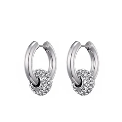 Classic Women's Hoop Earrings Stainless Steel Crystal Rhinestone Round Geometric Gold Silver Color Vintage Jewelry Party Gift