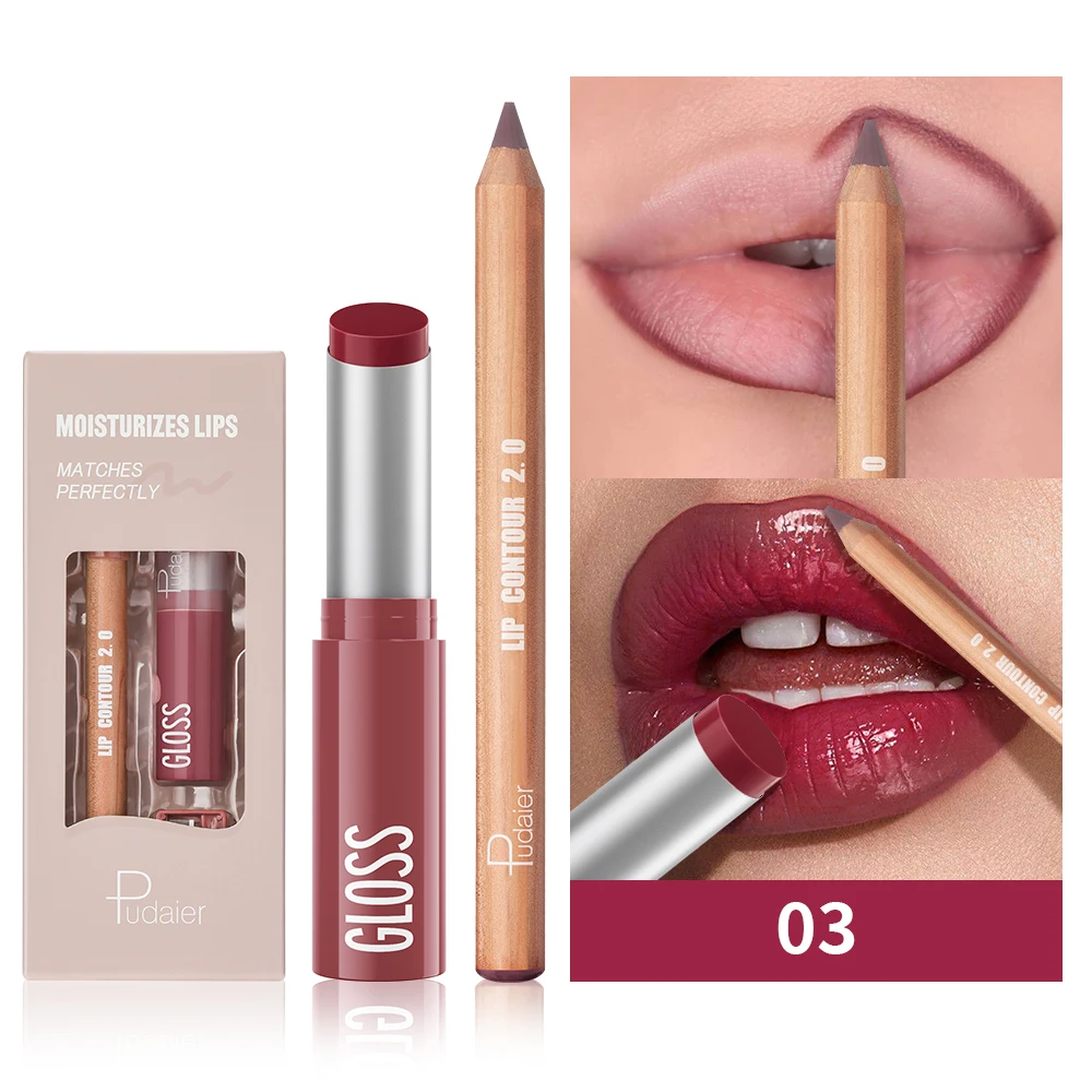 Conjunto de delineador labial e batom/brilho labial, batom fosco à prova d'água de longa duração, lápis delineador labial de ponta dupla, nutritivo