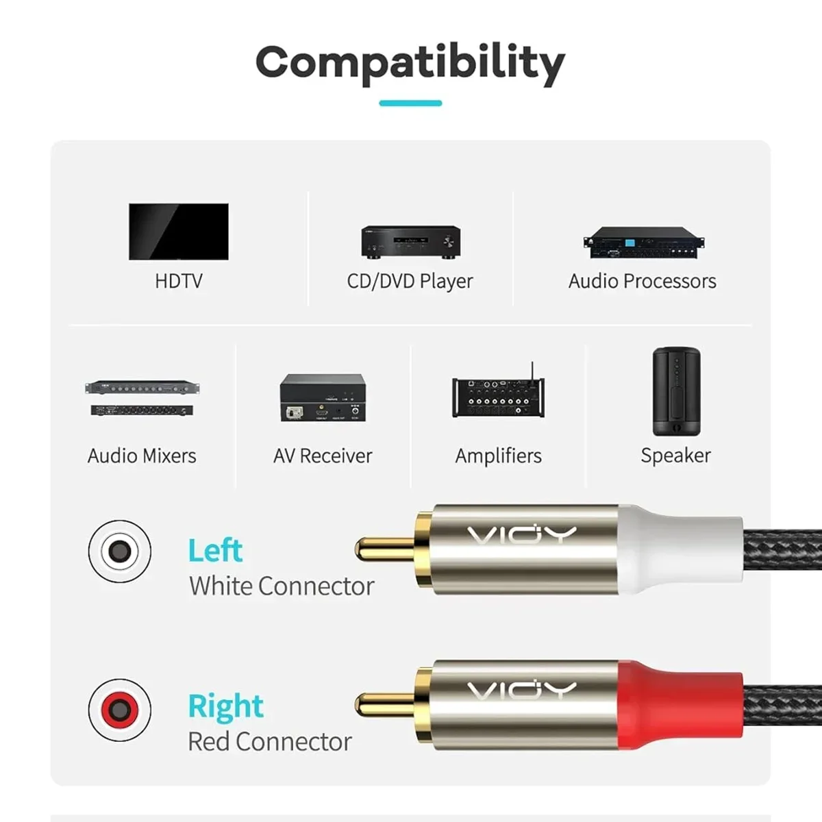 RCA Splitter Cable RCA Male To 2 RCA Male Subwoofer Audio Cable RCA Y-Splitter Extension Cord for TV DVD Amplifier AV HDTV Etc