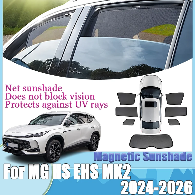 

For MG HS EHS MK2 2024 2025 2026 Car Mesh Sunshade Anti-UV Magnetic Sunshades Window Auto Heat insulation Sun Visors Accessories