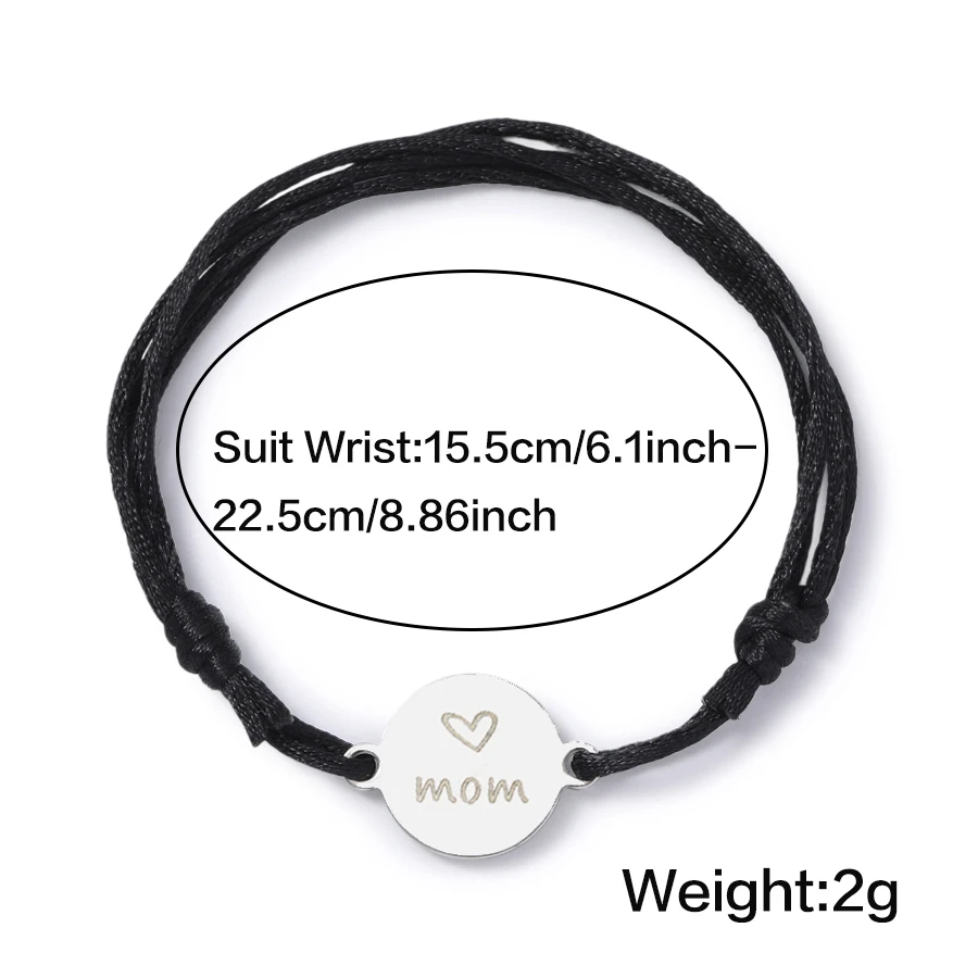 Handmade Braided Adjustable Mom Bracelet Women Round Stainless Steel Mom Bracelets Jewelry