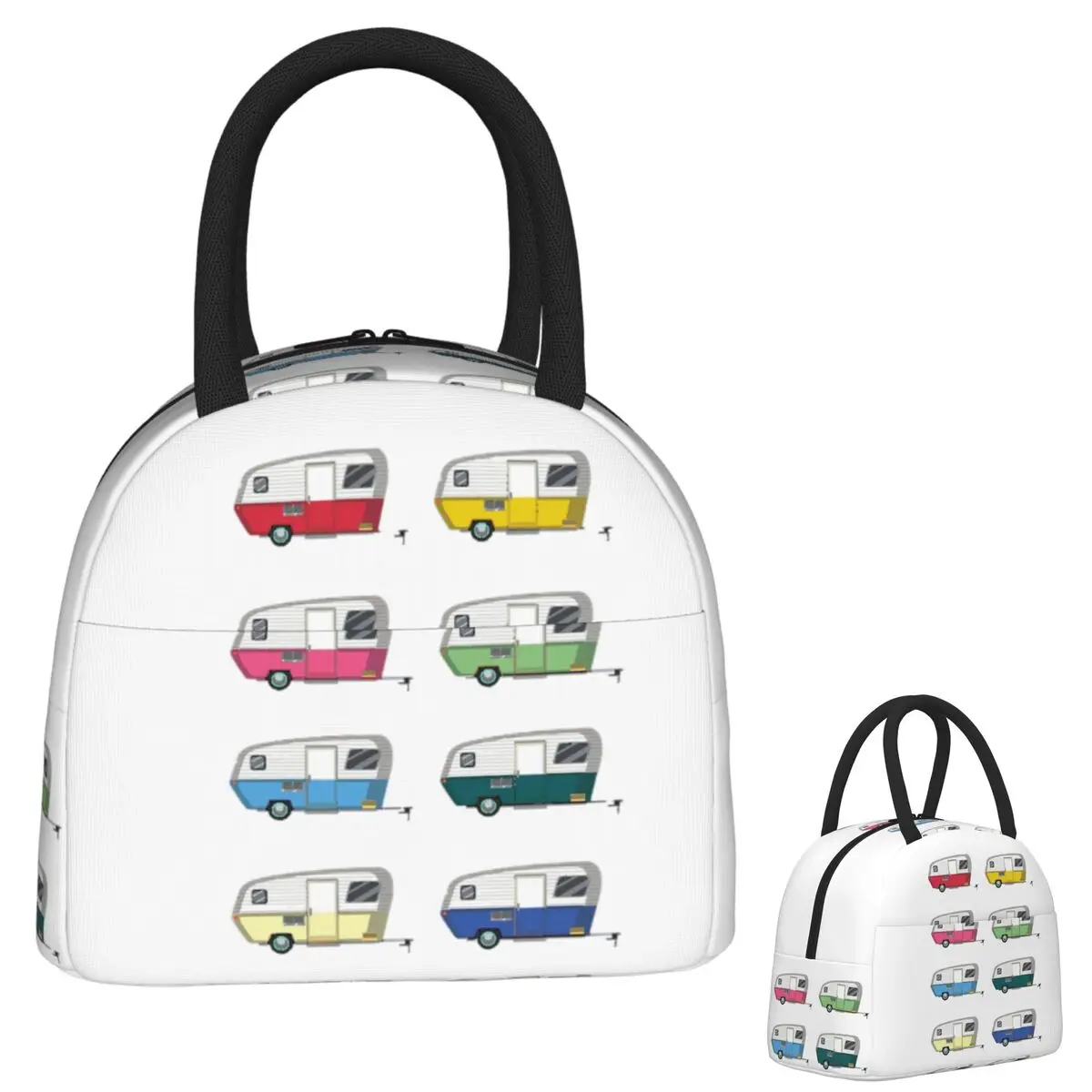 

Colourful Vintage Eriba Puck Caravan Daisy Insulated Lunch Bag for Women Kids Portable Food Boxes Thermal Lunch Box Tote