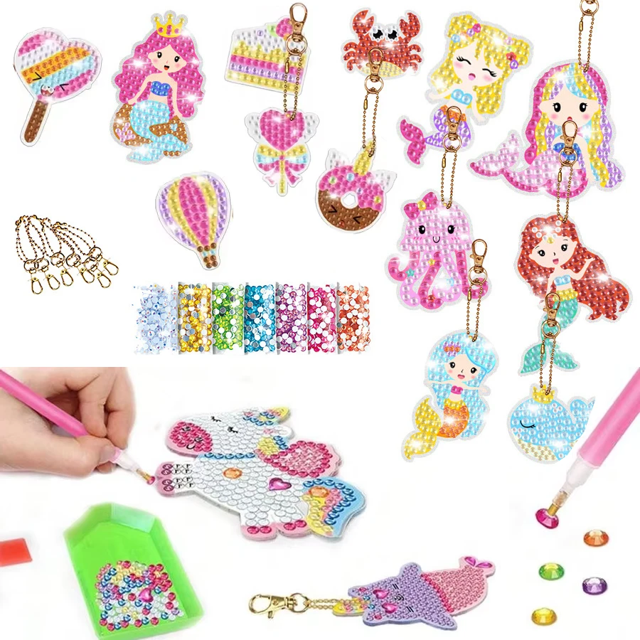 

5pcs 5D Diamond Painting by Numbers Make Your Own GEM Keychains Unicorn Mermaid Arts Crafts Kids 8-12 Age Easter Basket Stuffers