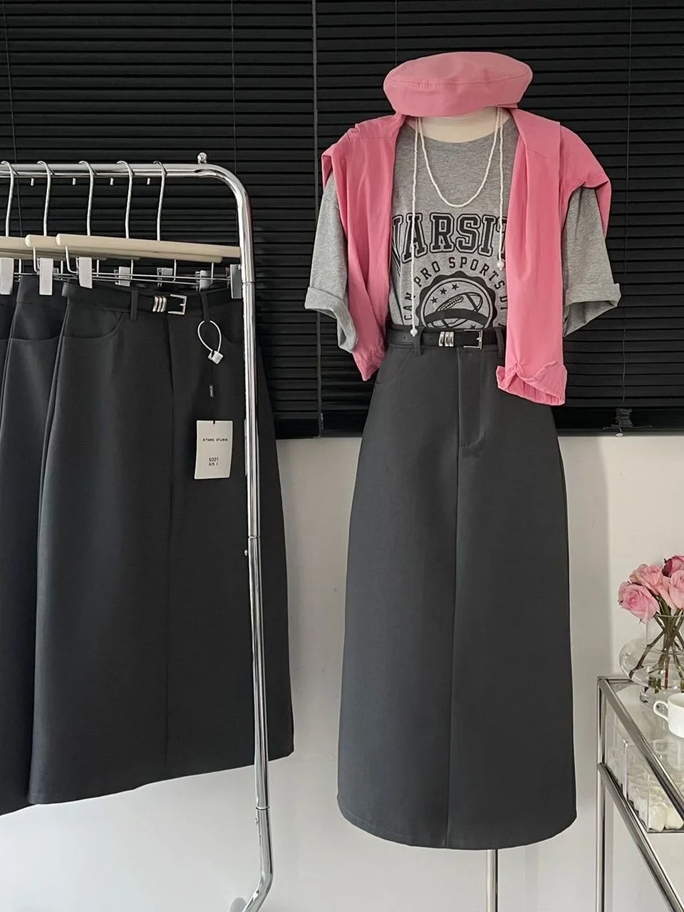 

Bla A-Line High Waist Slit Suit Skirt Korean Sle Casual Polyester Fiber plus Size Women's Faion Spring Summer Skirt