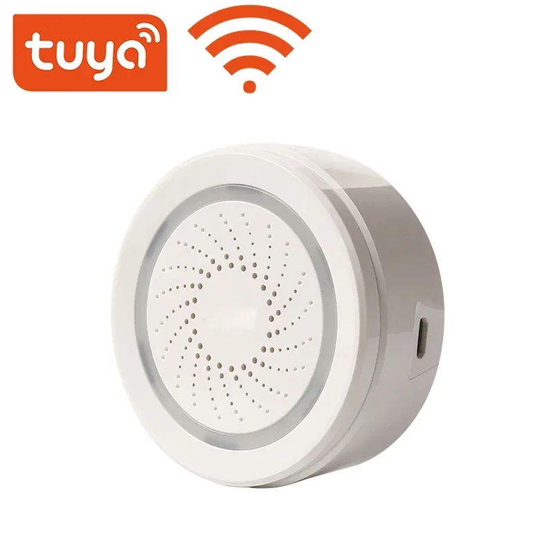 Tuya Smart WiFi Alarm Siren Sensor 100DB Sound Wireless USB powered Smart Life APP Home Security Systems Alexa Google