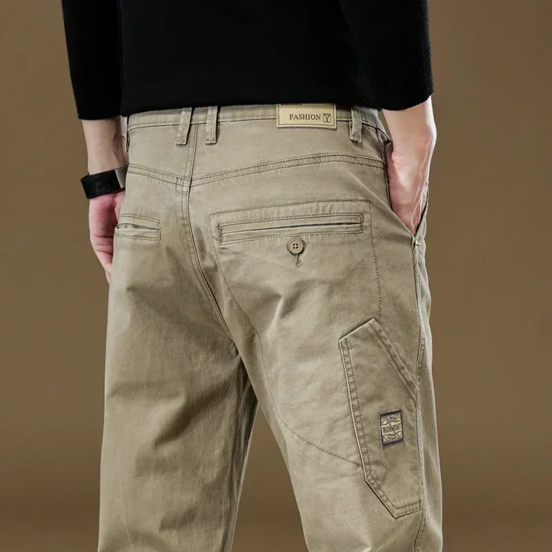 2026 Frühling Herbst Neue Herren 97% Baumwolle Jogging Cargo Lange Hosen Retro Einfarbig Koreanischer Stil Gerade Geschnittene Lockere Freizeithosen für Männer