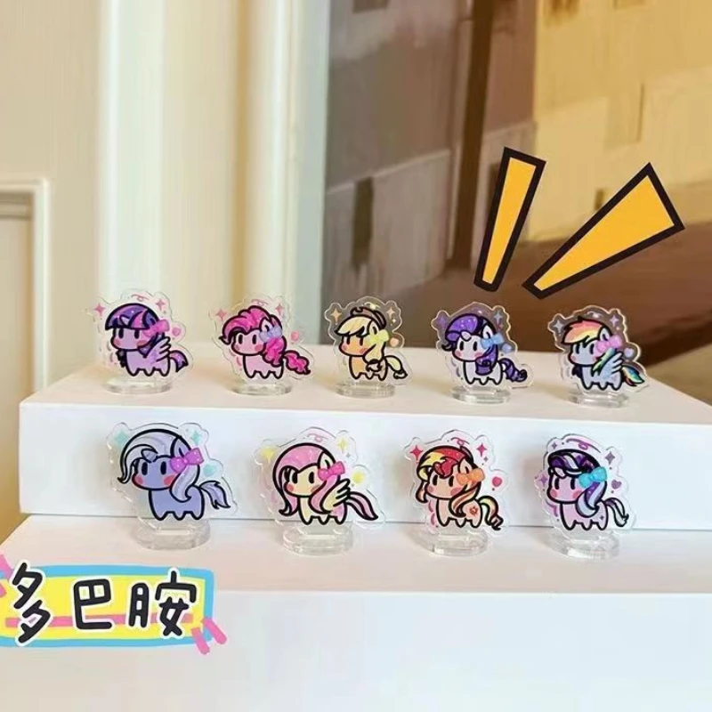 9 PCS My Little Pony Acrylic Anime Characters Cartoon Desktop Learning Stand Sticky Note Holder Funny Creative Decorative Gifts