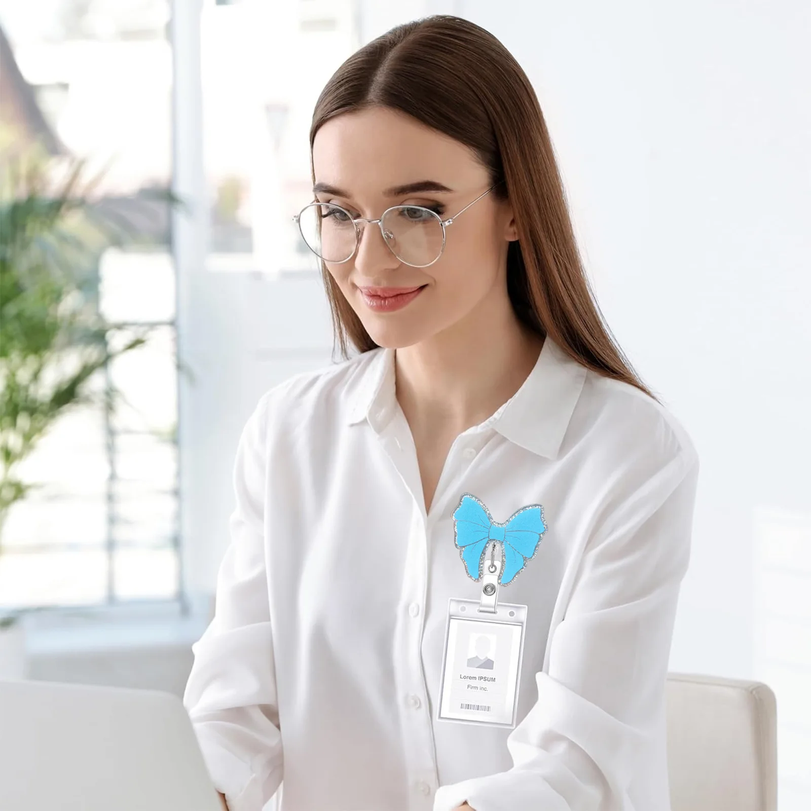 Bow Ribbon Cherry Acrylic Badge Reel Retractable Name Tag Alligator Clip ID Card Holder Gift for Nurse Doctor Teacher Student