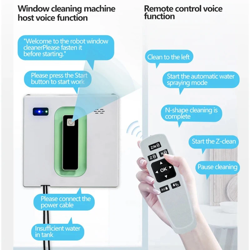 Household Window Cleaning Robot Elektrische Automatische Raamreiniging Robotstofzuiger, Met App Afstandsbediening Tweeweg Spray