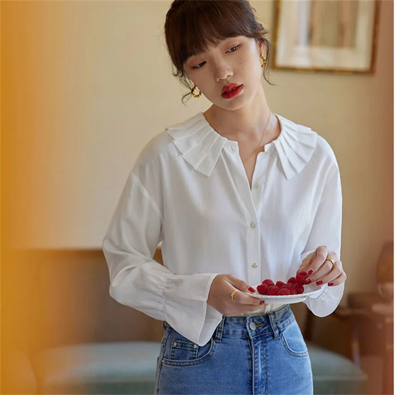 

Women Blouse Shirt Long Sleeve Cotton Vintage White Shirt Summer Spring Autumn Casual Loose Office Ladies Tops New