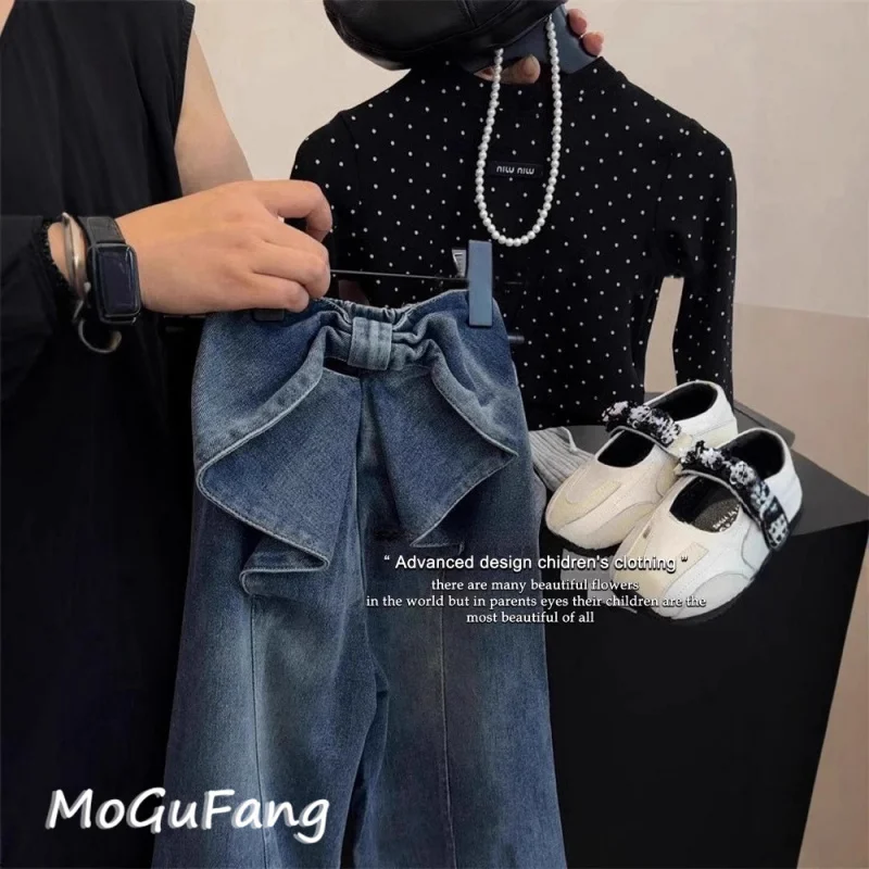 

01-Children's Clothing for Girls Spring Collection from Korea2025New Stylish Fashionable Outfit Polka Dot Long Sleeve Top Bowkno