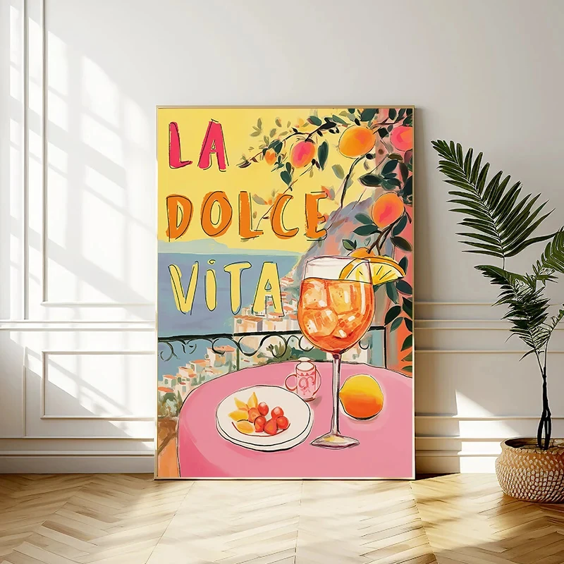 La Dolce Vita Lemon Posters Prints Retro Spritz Canvas Painting Santorini Italy Travel Wall Art for Room Cafe Decor Picture