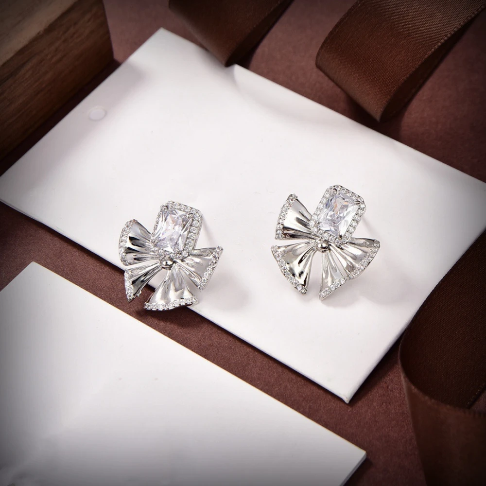 

Square Diamond Bow Earrings For Women Birthday Gift 2023 Sweet Luxury Jewelry.