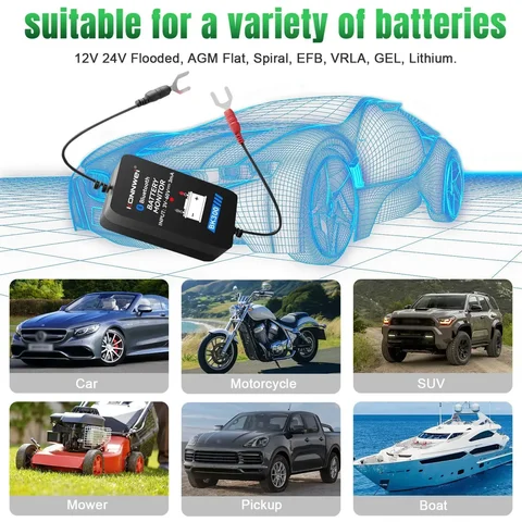 Тестер автомобильных аккумуляторов KONNWEI BK300 12В/24В с Bluetooth – анализатор формы импульсов, инструмент для проверки заряда и запуска, совместимый с iOS и Android