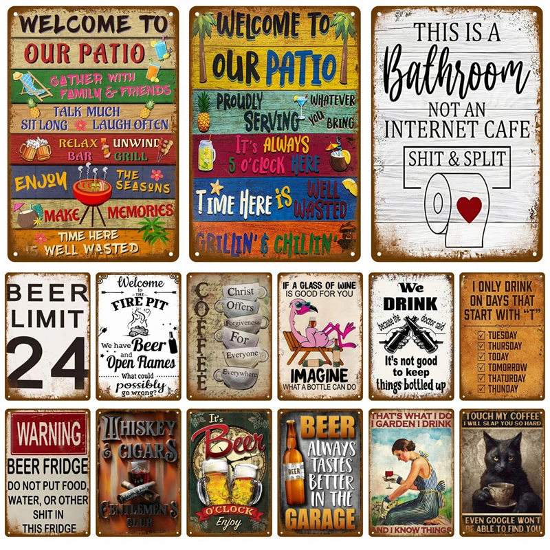 Retro Metal Sign Wall Art Mural Aesthetic Room Home Decor Items Poster Vintage Metal Plate Garage Decoration Tin Sign Plates Bar