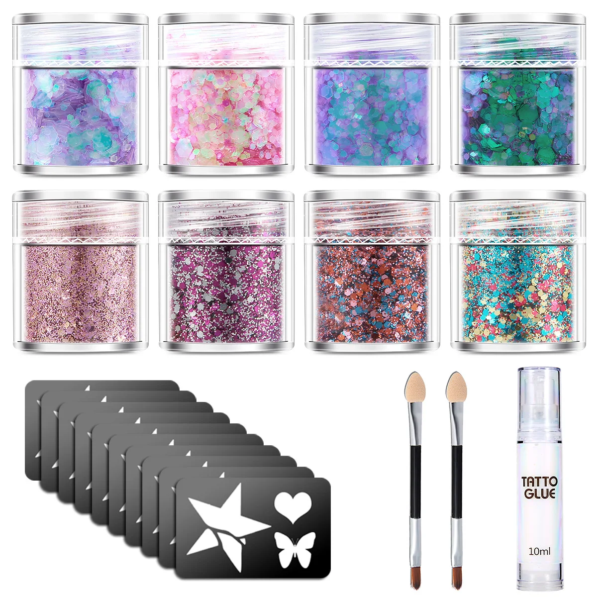 

Loose Glitter Temporary Tattoo Set Glitter Powder Makeup Brush Skin-friendly Tattoo Glue Party Face Body Art decoration for kids