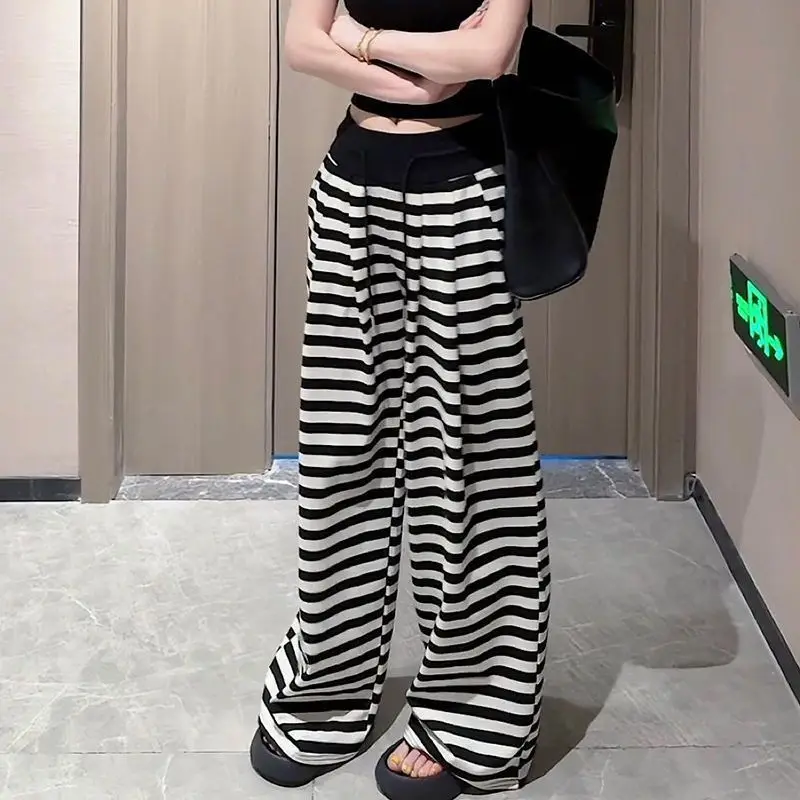 

Wide-leg High-waisted Pants for Women Striped New Slim Floor-length Casual Loose for Spring Autumn