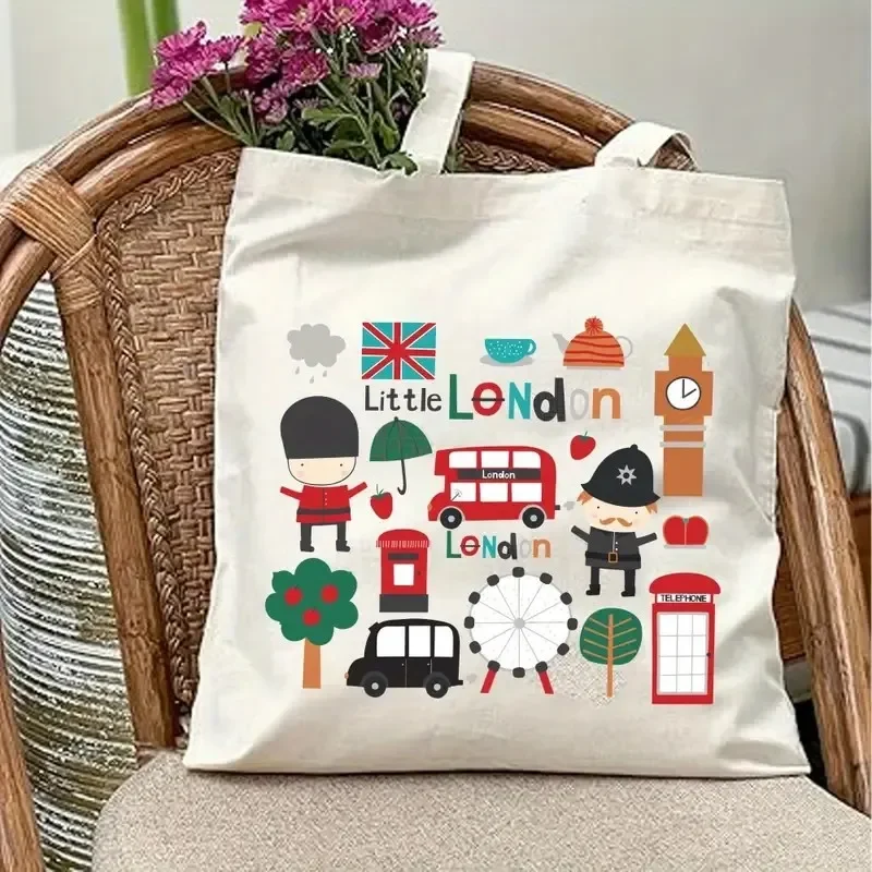 

Холщовая большая сумка в стиле Лондона, прочная, стильная сумка через плечо большой вместимости для путешествий, покупок и активного отдыха