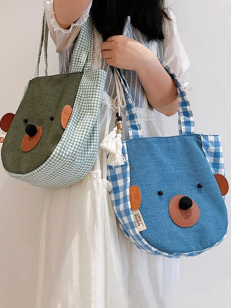 Japanese Cute Sweet Cartoon Bear Shoulder Bag Women's 2026 Spring New Versatile Casual Underarm Bag Student Literary Tote Bags